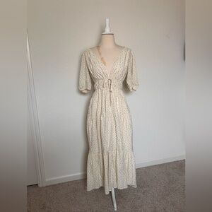 Elegant Cream Floral Maxi Dress
